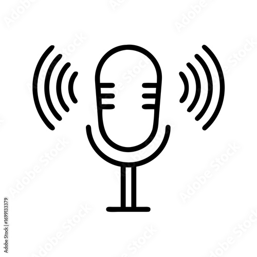 Microphone with Circular Sound Waves Icon for Web and Graphic Design