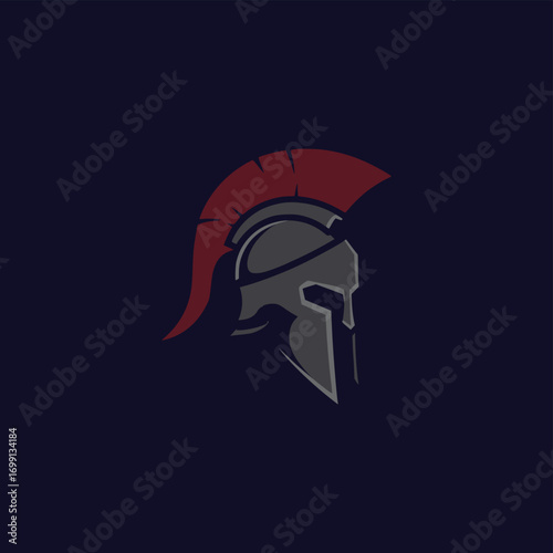 Stylized Ancient Spartan Warrior Helmet with Bold Red Plume Vector Illustration