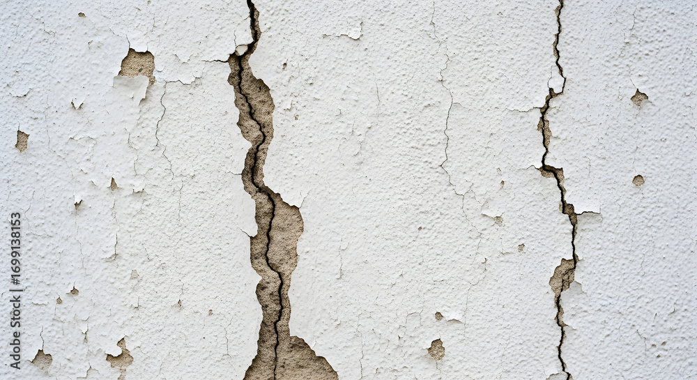 Obraz premium Cracked Plaster Wall Texture with Peeling White Paint