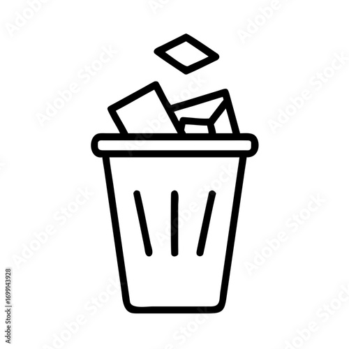Trash Bin with Floating Paper Delete Icon for Web and Graphic Design