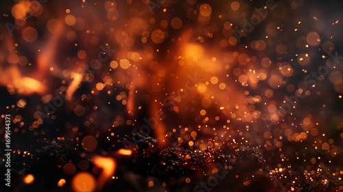 Faíscas e Brilhos de Fogo em Fundo Escuro