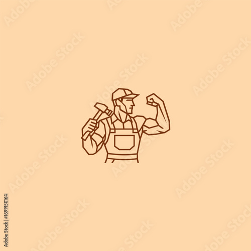 Carpenter woodworking tools line art minimalist logo.