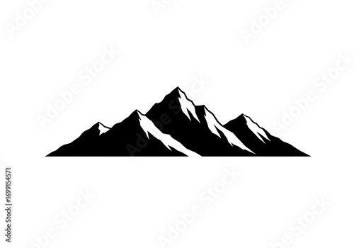 Mountain range silhouette isolated on white background with jagged peaks