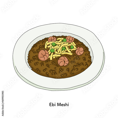 岡山名物　えび飯のイラスト＿線画