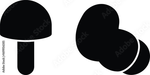Black silhouette of a mushroom and earplugs on white background