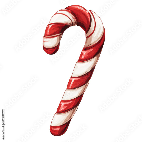 Classic Red and White Candy Cane - Festive Holiday Sweet Treat Illustration
