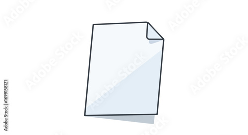 A clean white paper stands with a curled corner and subtle shadow, presenting a simplistic presentation of document blankness for digital applications