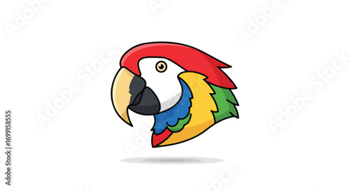 Vibrant Parrot Head Illustration with Simplified Design and Bold Colors Depicting Tropical Bird Iconography for Creative Projects