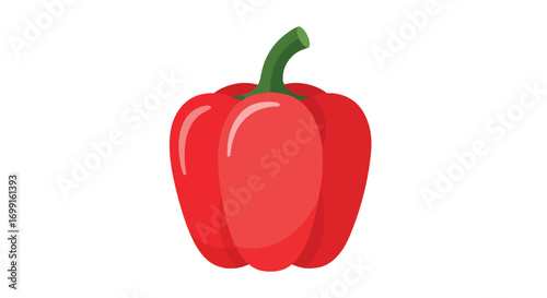 Vibrant vector illustration showcasing a single red bell pepper with a green stem against a white background for various culinary projects