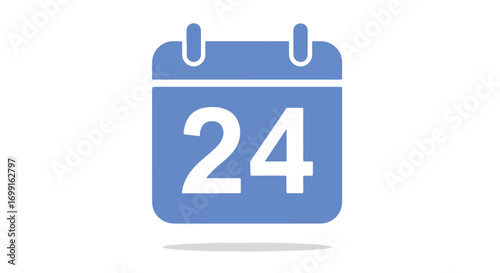 Stylized visual calendar icon with number twenty four set against a clean, simple background with subtle shadow effect and rounded edges