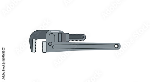 Gray Adjustable Pipe Wrench Illustration for Plumbing Services and Repair Depicting Construction, Home Improvement and Tooling Essentials