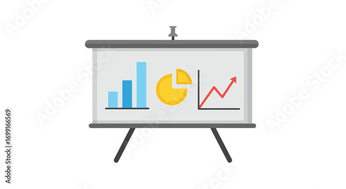 Business presentation board displaying analytical data with growing financial chart and infographic elements for company review