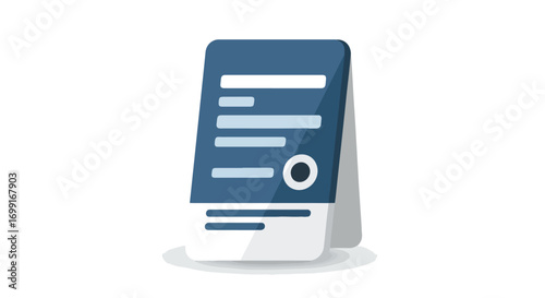 Stylized document icon with lines of text in blue isolated on white surface presenting information concisely and formally with clean design aesthetic
