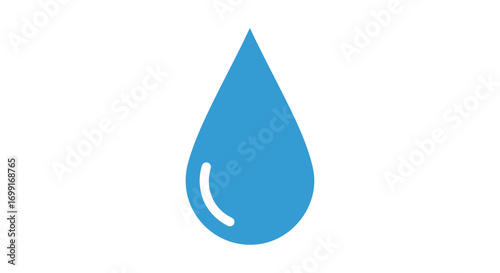Minimalist depiction of a light blue water droplet with a reflective highlight emphasizing its form and pristine clarity symbol