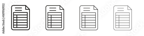 Spreadsheet icon line design. thin line vector icon set.