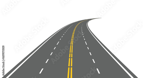 Illustration of a winding asphalt road stretching into the distance with clear markings offering a sense of direction and journey