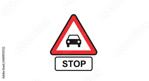 Warning car stop sign for road safety and traffic regulations for drivers and pedestrians indicating potential hazard 70 km limit