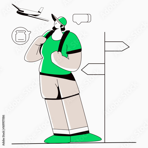 Girl On Vacation Looking Out Flat Illustration