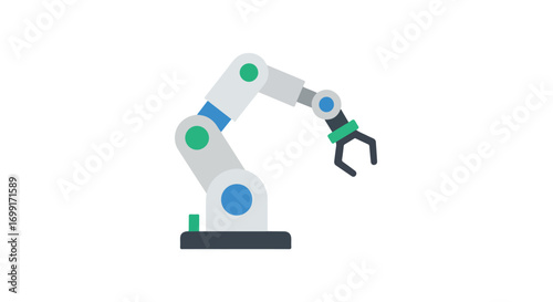 Stylized robotic arm icon conveying automation and industrial precision with clean geometric shapes and a modern minimalist aesthetic
