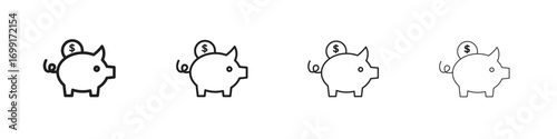 Piggy bank icon line design. thin line vector icon set.