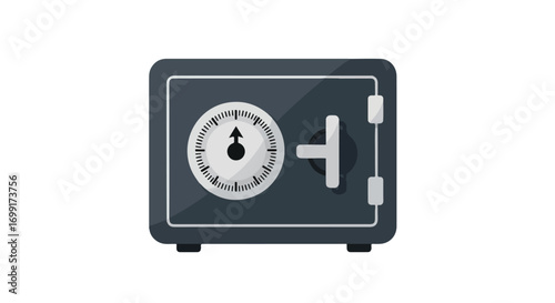 A simplified rendition of a vault with a dial, symbolic of financial security and a secured business strategy for wealth and valuable asset