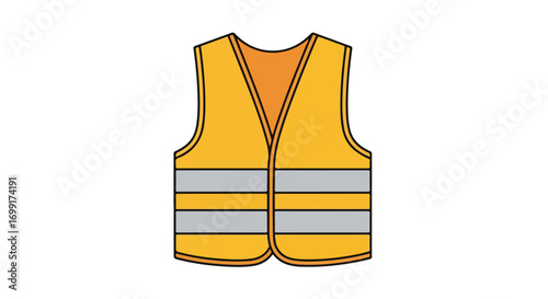 Vibrant yellow reflective safety vest vector illustration, essential for protection in construction sites, and road work ensuring high visibility