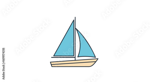 Minimalist sailboat illustration in light blue and beige against a plain white backdrop conveys simplicity and nautical theme