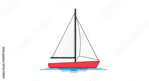 Red sailboat gracefully sailing on light blue water with a minimalist design aesthetic, perfect for a variety of creative projects