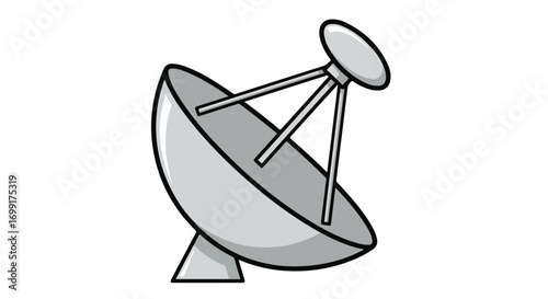 Stylized illustration of a satellite dish for telecommunications and broadcasting communication systems networks across the globe