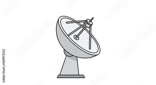 Cartoon satellite dish for telecommunications broadcasting and astronomical study applications usage in space technology concepts
