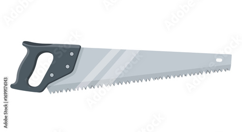 Illustration showcasing a sharp hand saw with a gray blade and comfortable black handle representing craftsmanship and woodworking