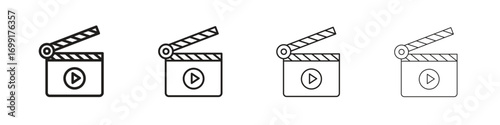 Film clapperboard icon line design. thin line vector icon set.