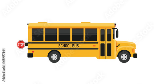 Vibrant Yellow School Bus Illustration with Stop Sign for Educational Resources and Safety Awareness