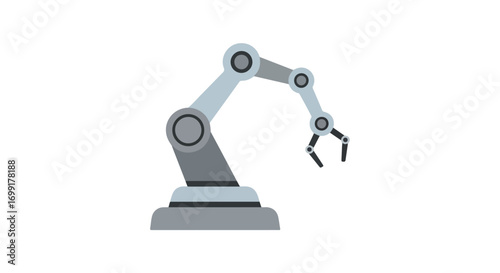 Simplified vector illustration showcasing an industrial robotic arm symbolizing automation and technological innovation in manufacturing and