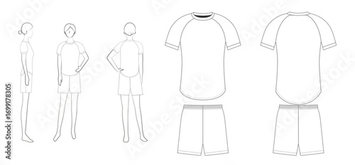 アパレルデザイン用テンプレートのベクター画像：女性のサッカーユニフォームセット / Vector image of apparel design template: Women's soccer uniform set