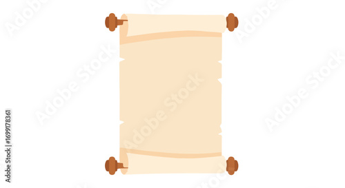 Vintage Parchment Scroll with Wooden Spindles for Historical Documents and Calligraphy, Perfect for Medieval Themed Design and Storytelling Projects