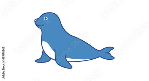 Delightful marine creature featuring a charming cartoon seal isolated on a pristine white backdrop
