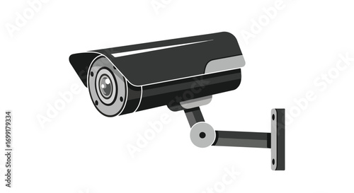 Detailed illustration featuring a modern surveillance camera with precise lines and balanced shapes reflecting safety and security concerns