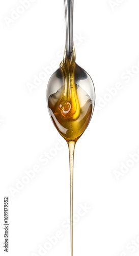 Honey dripping from spoon isolated on white background