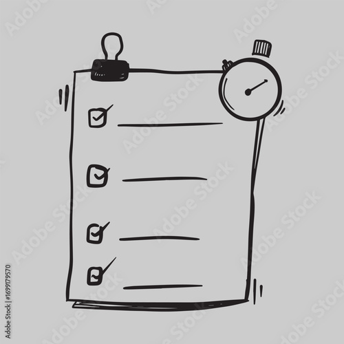 Checklist with a stopwatch, representing time management and task completion.