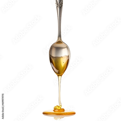 Honey dripping from spoon isolated on white background