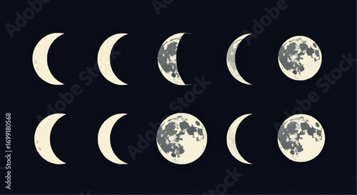 Explore the lunar cycle phases moon phases illustration astronomy science space night sky celestial bodies  100 vector
