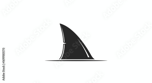 Isolated vector silhouette of a shark fin emerging from the water surface representing marine wildlife and potential danger ahead