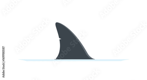 Apex predator signal: Shark fin slicing through tranquil ocean surface water, suggesting danger and hidden depths beneath the deceptive stillness