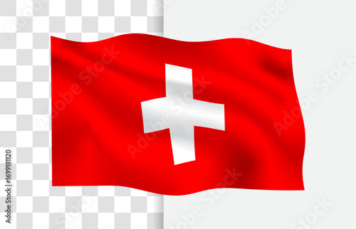 Waving Flag of Switzerland, Isolated Vector without background