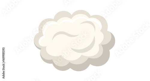 Stylized vector rendering of a fluffy cloud with a rounded, cartoon-like design and soft gray shadows isolated against a stark white background