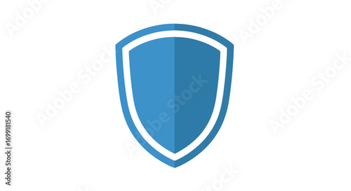 Vector graphic displaying a blue shield emblem with a white outline on an isolated white background protective symbol