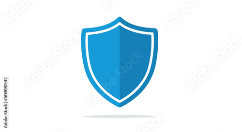Isolated vector illustration depicting a blue shield icon representing protection and security with a white outline on a plain background