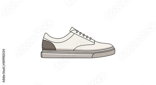 Modern neutral sneaker illustration showcasing minimalist design with subtle gray accents and clean outlines in side perspective providing versatile