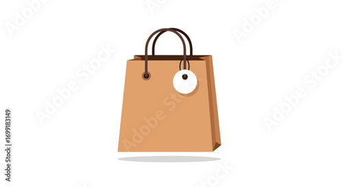 Simple brown paper shopping bag illustration with round white tag for retail marketing promotion 72 characters